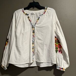 Verte Boho Peasant Embroidered Top Size Small
